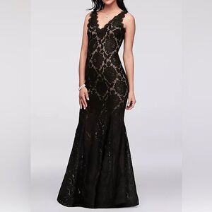 Betsy & Adam Elegant Black Lace Maxi Dress